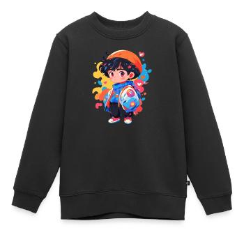 Manga Garçon - Sweat Premium enfant bio - noir - Devant - AI Model Kid Female (0cm)