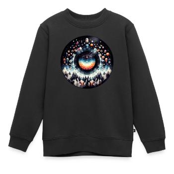 Schallplatte mit Motiv Universum - Kinder Premium Organic Sweatshirt - Schwarz - Vorne - AI Model Kid Female (0cm)
