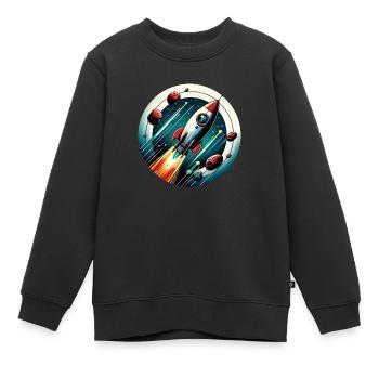 Retro-Rakete und Planeten - Kinder Premium Organic Sweatshirt - Schwarz - Vorne - AI Model Kid Female (0cm)