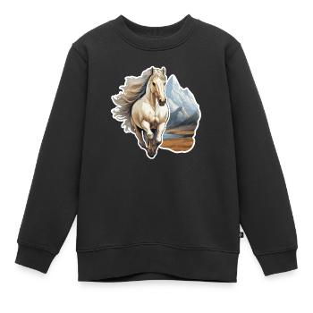 Wildpferd vor einem Gebirge - Kinder Premium Organic Sweatshirt - Schwarz - Vorne - AI Model Kid Female (0cm)
