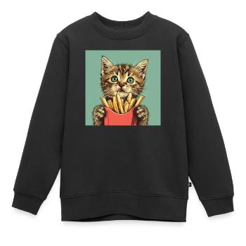 Katze - Kinder Premium Organic Sweatshirt - Schwarz - Vorne - AI Model Kid Female (0cm)