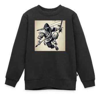 Ein Ninja mit schwarz-weißem Bleistift - Kinder Premium Organic Sweatshirt - Schwarz - Vorne - AI Model Kid Female (0cm)