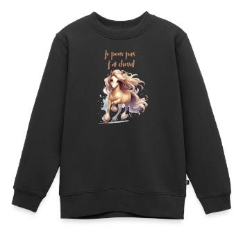 je peux pas j'ai cheval - Sweat Premium enfant bio - noir - Devant - AI Model Kid Female (0cm)