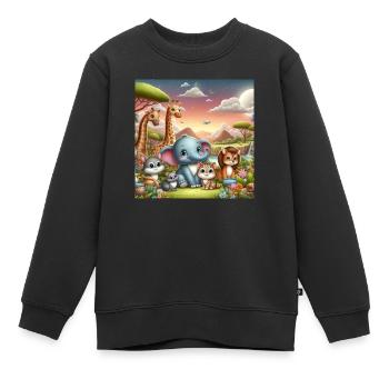 Süsser Elefant mit Freunden - Kinder Premium Organic Sweatshirt - Schwarz - Vorne - AI Model Kid Female (0cm)