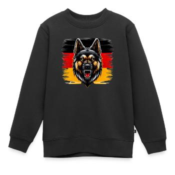 Stolzer Deutscher Schäferhund vor Deutschlandfahne - Kinder Premium Organic Sweatshirt - Schwarz - Vorne - AI Model Kid Female (0cm)