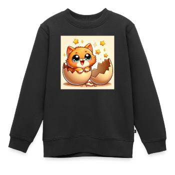 Un chat doux aux yeux écarquillés éclot d’un œuf - Sweat Premium enfant bio - noir - Devant - AI Model Kid Female (0cm)