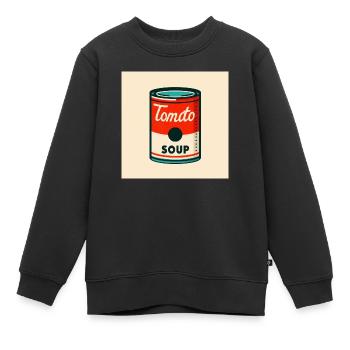 Boîte de soupe à la tomate en risographe - Sweat Premium enfant bio - noir - Devant - AI Model Kid Female (0cm)