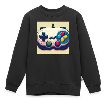 Manette de jeu rétro en Risograph - Sweat Premium enfant bio - noir - Devant - AI Model Kid Female (0cm)