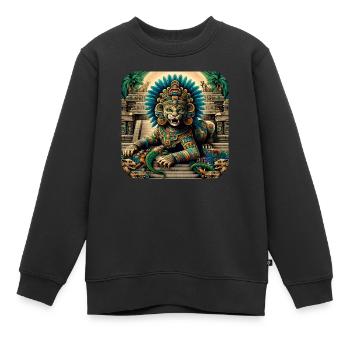 B'alam Jaguargott K'inich Ajaw - Kinder Premium Organic Sweatshirt - Schwarz - Vorne - AI Model Kid Female (0cm)