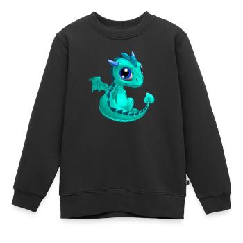 Bébé dragon Cyan | Mignon bébé dragon cyan - Sweat Premium enfant bio - noir - Devant - AI Model Kid Female (0cm)