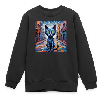 Surreale Pop-Tiere 11 Katze - Kinder Premium Organic Sweatshirt - Schwarz - Vorne - AI Model Kid Female (0cm)