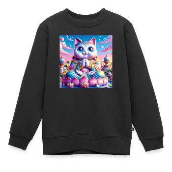 Gato Loco Meditation Yoga Yogi Katze Lotussitz Cat - Kinder Premium Organic Sweatshirt - Schwarz - Vorne - AI Model Kid Female (0cm)