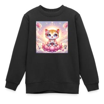 Gato Loco Yoga Meditation Lotussitz Yocat Yogacat - Kinder Premium Organic Sweatshirt - Schwarz - Vorne - AI Model Kid Female (0cm)