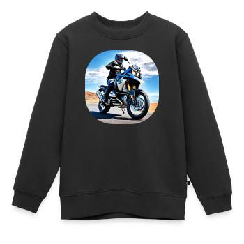 Motorrad unter blauem Himmel - Kinder Premium Organic Sweatshirt - Schwarz - Vorne - AI Model Kid Female (0cm)