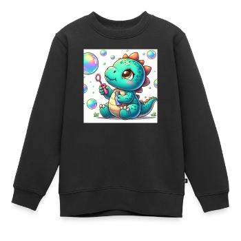 Dino petit avec bulles de savon - Sweat Premium enfant bio - noir - Devant - AI Model Kid Female (0cm)