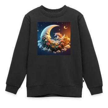 Mond mit Einhorn - Kinder Premium Organic Sweatshirt - Schwarz - Vorne - AI Model Kid Female (0cm)