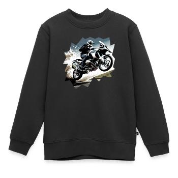Motorrad fliegt durch die Luft - Kinder Premium Organic Sweatshirt - Schwarz - Vorne - AI Model Kid Female (0cm)