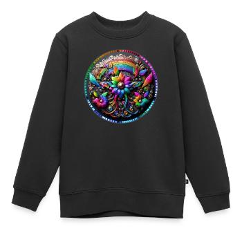 Mechanical Rainbow Flower 3 - Kids Premium Organic Sweatshirt - black - Front - AI Model Kid Female (0cm)