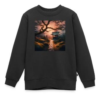 Japon Vintage Moss Stone Path - Sweat Premium enfant bio - noir - Devant - AI Model Kid Female (0cm)
