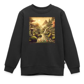 Cascade de mousse Kois vintage au Japon - Sweat Premium enfant bio - noir - Devant - AI Model Kid Female (0cm)