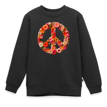 Blumen Friedenszeichen - Kinder Premium Organic Sweatshirt - Schwarz - Vorne - AI Model Kid Female (0cm)
