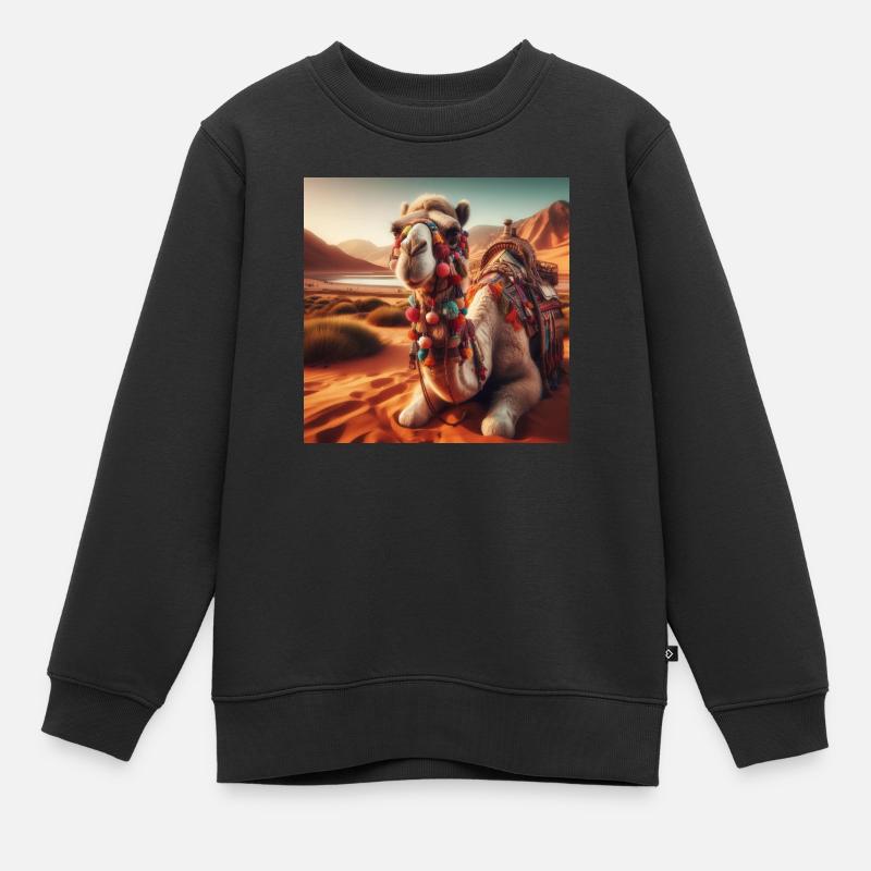camel in a desert A1 - Sweat Premium enfant bio - noir