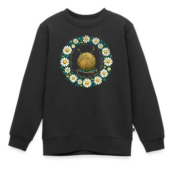 Pelote de laine - Sweat Premium enfant bio - noir - Devant - AI Model Kid Female (0cm)