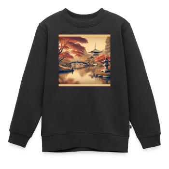 Soirée de l’étang vintage du Japon - Sweat Premium enfant bio - noir - Devant - AI Model Kid Female (0cm)