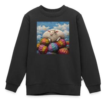Glückliches Schaf auf Berg aus Wollknäueln 1 - Kinder Premium Organic Sweatshirt - Schwarz - Vorne - AI Model Kid Female (0cm)