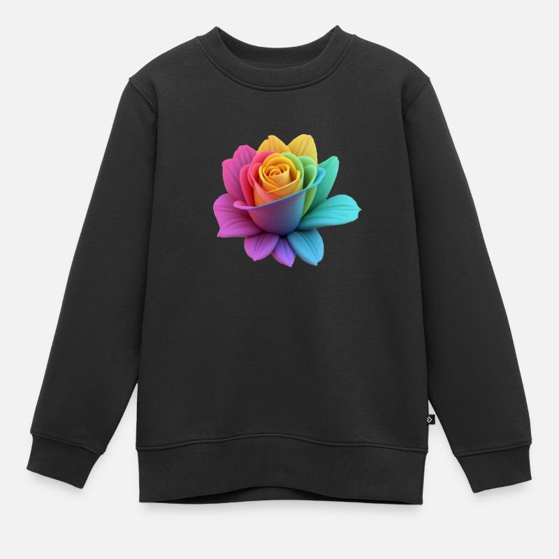 rose arc-en-ciel - Sweat Premium enfant bio - noir