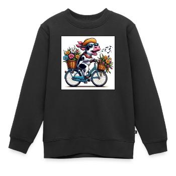 Singende Kuh auf dem Fahrrad - Kinder Premium Organic Sweatshirt - Schwarz - Vorne - AI Model Kid Female (0cm)