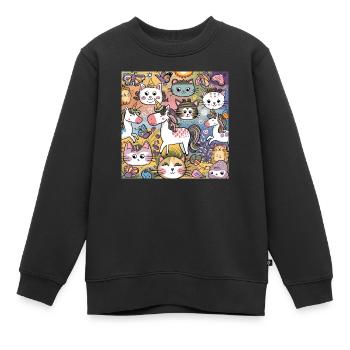 Motifs Enfants Chats, Licorne - Sweat Premium enfant bio - noir - Devant - AI Model Kid Female (0cm)