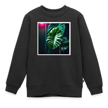 Monstera Leafs#2 - Kinder Premium Organic Sweatshirt - Schwarz - Vorne - AI Model Kid Female (0cm)