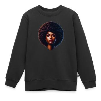 afro femme - Sweat Premium enfant bio - noir - Devant - AI Model Kid Female (0cm)