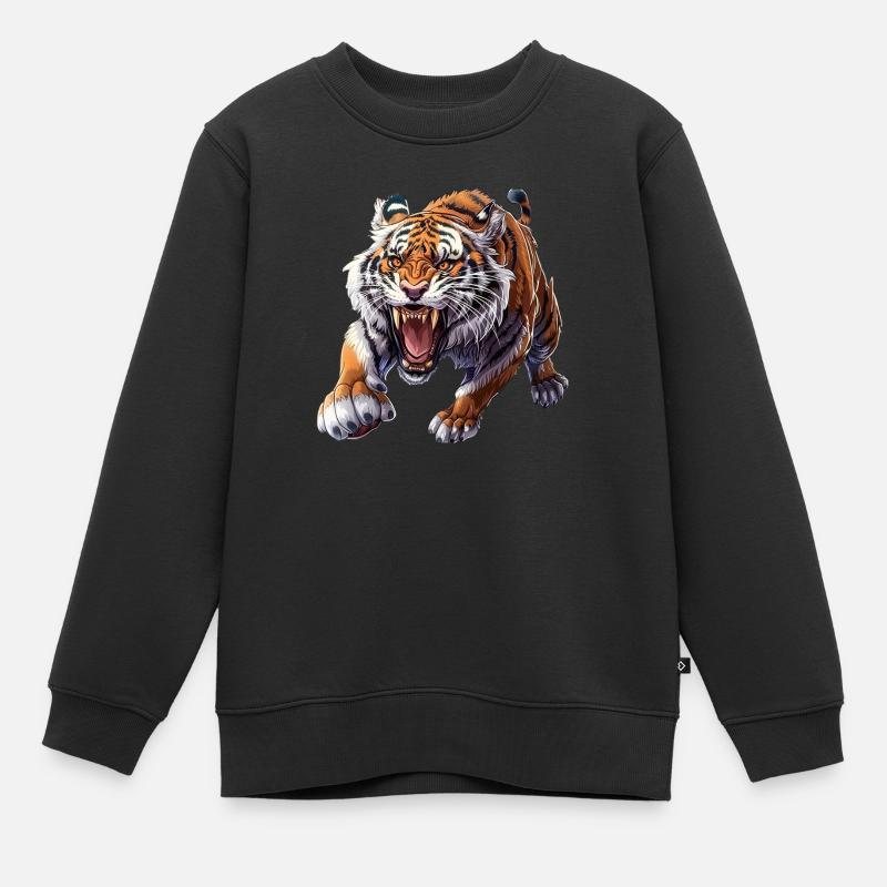 Stolzer Tiger Im Angriffsmodus - Kinder Premium Organic Sweatshirt - Schwarz