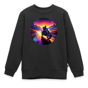 Lever de soleil moto - Sweat Premium enfant bio - noir - Devant - AI Model Kid Female (0cm)