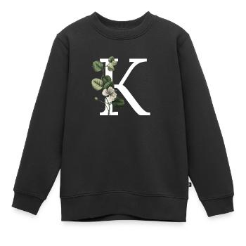 Grüner botanischer Buchstabe K - Kinder Premium Organic Sweatshirt - Schwarz - Vorne - AI Model Kid Female (0cm)