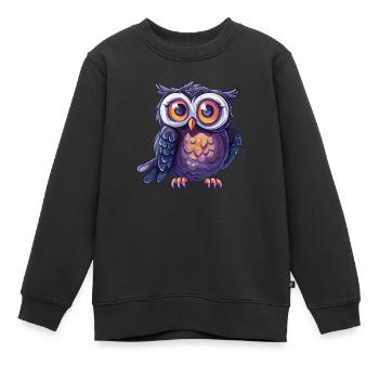 Hibou espiègle avec de grands yeux - Sweat Premium enfant bio - noir - Devant - AI Model Kid Female (0cm)