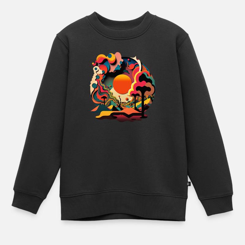 Psychedelic Sunscape - Retro Style Art - Kids Premium Organic Sweatshirt - black
