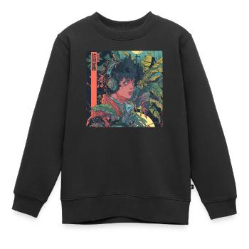 80er Jahre Anime Plantlover Musik hören Drucken - Kinder Premium Organic Sweatshirt - Schwarz - Vorne - AI Model Kid Female (0cm)