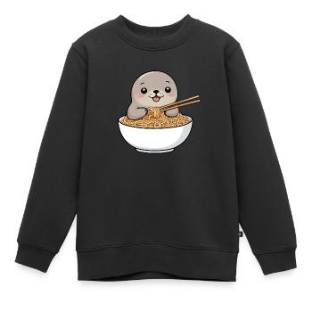 Süße Robben, die Nudeln essen - Kinder Premium Organic Sweatshirt - Schwarz - Vorne - AI Model Kid Female (0cm)