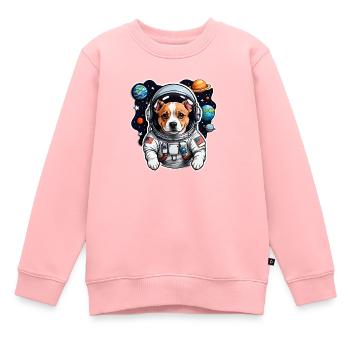 Chien de l’espace avec des planètes - Sweat Premium enfant bio - rose - Devant - AI Model Kid Female (0cm)