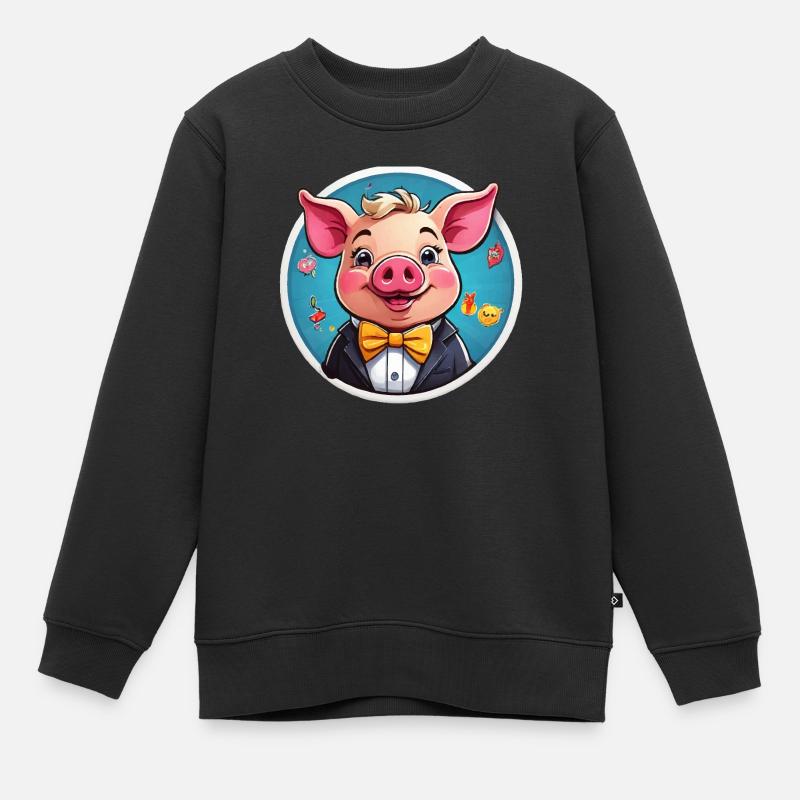 Lustiges Schwein Comic - Kinder Premium Organic Sweatshirt - Schwarz