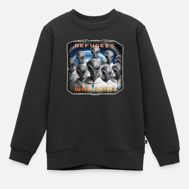Out of Space - Refugees Welcome Design - Version 4 - Kinder Premium Organic Sweatshirt - Schwarz