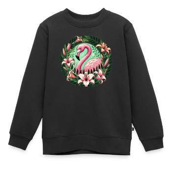 Rosa Flamingo - Kinder Premium Organic Sweatshirt - Schwarz - Vorne - AI Model Kid Female (0cm)