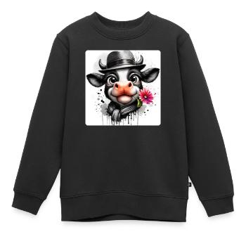 La vache en gentleman - Sweat Premium enfant bio - noir - Devant - AI Model Kid Female (0cm)