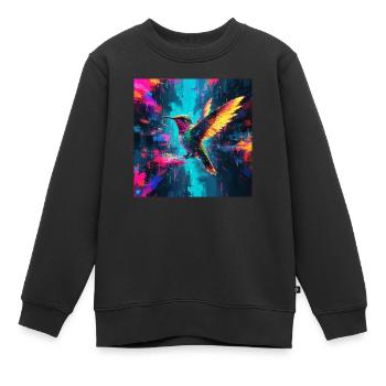 Colibri néon - Sweat Premium enfant bio - noir - Devant - AI Model Kid Female (0cm)
