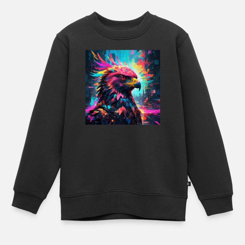 Aigle au néon - Sweat Premium enfant bio - noir
