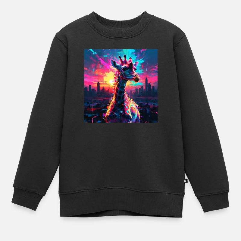 Girafe néon - Sweat Premium enfant bio - noir