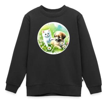 Hund und Katze in Harmonie - Kinder Premium Organic Sweatshirt - Schwarz - Vorne - AI Model Kid Female (0cm)
